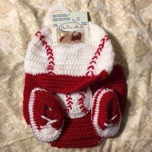 Hand crocheted hat, diaper cover, and bootsies